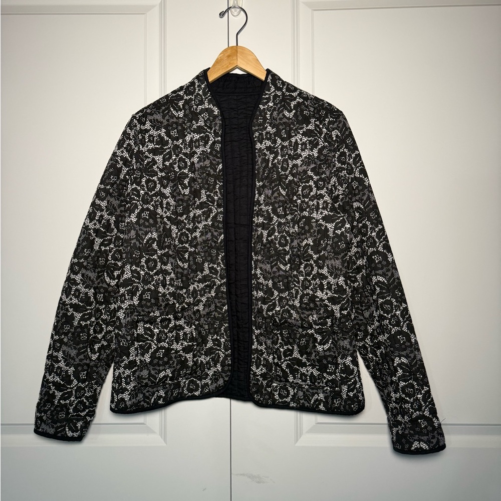 Handmade Reversible Women's Black and White Floral Jacket